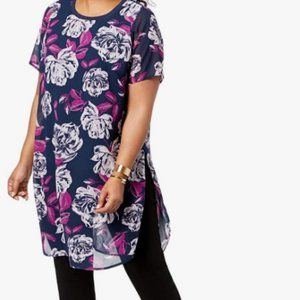 Alfani Womens Plus Floral Print Short Sleeves Tunic Top Size 1X